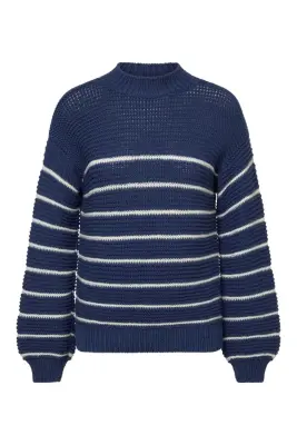 Marine Merino Wool Sweater - Navy with cream — photo 2