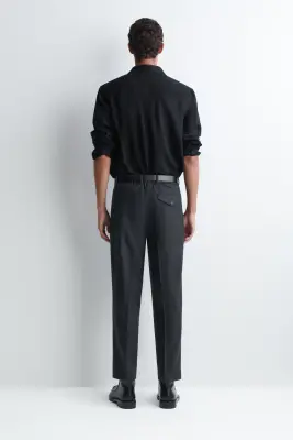 PANTALON À PLIS DROIT DÉCONTRACTÉ EN LAINE - BLEU MARINE — photo 3