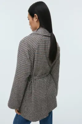 Manteau avec ceinture à nouer - Beige clair/carreaux — photo 4