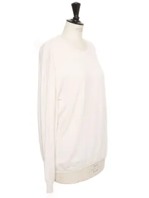 Pull col rond en cachemire et laine blanc Prix boutique 250€ Taille L — photo 2
