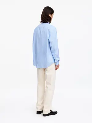 Chemise en popeline décontractée - Blanc/Bleu — photo 2
