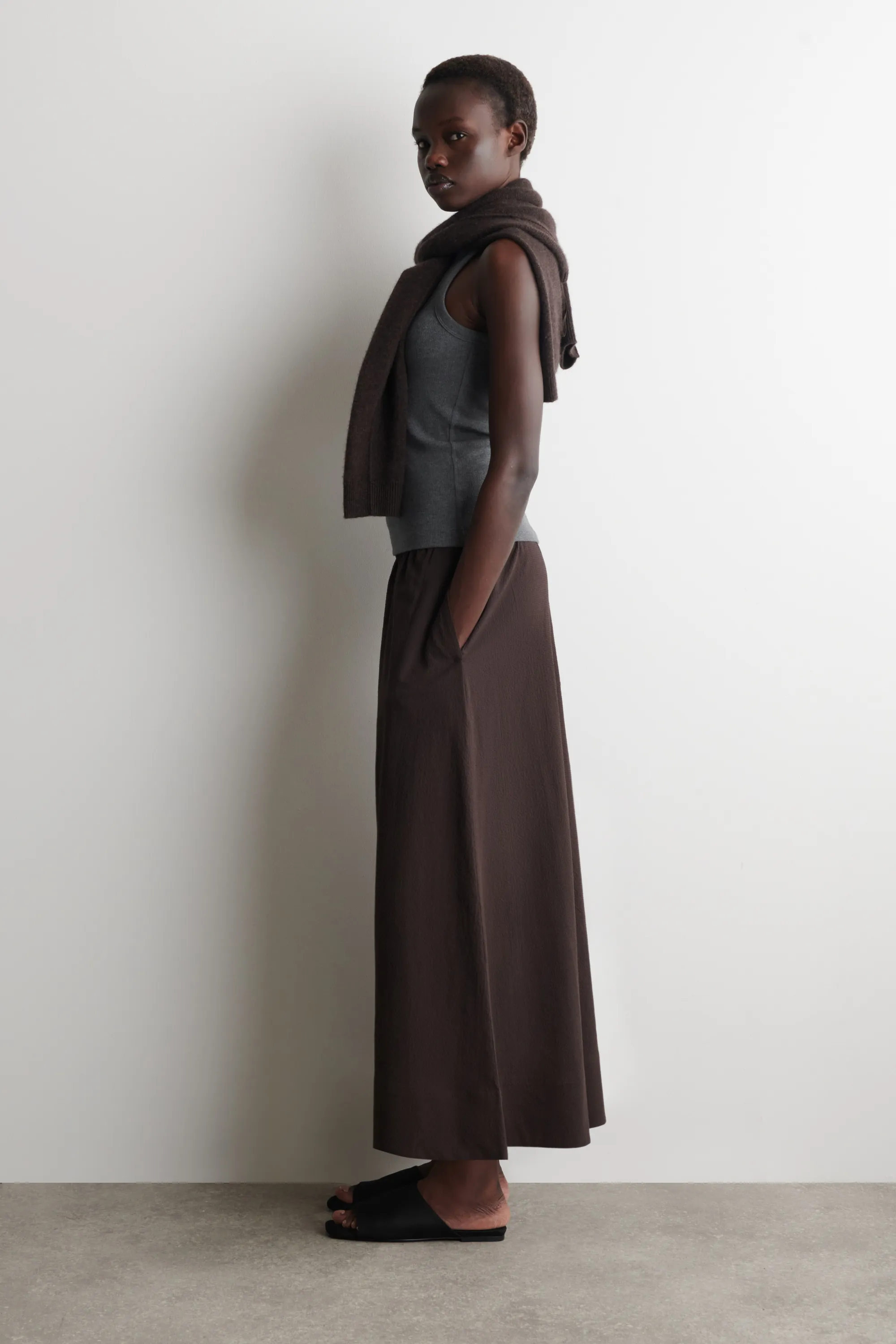 JUPE-CULOTTE EN CRÊPE - BRUN