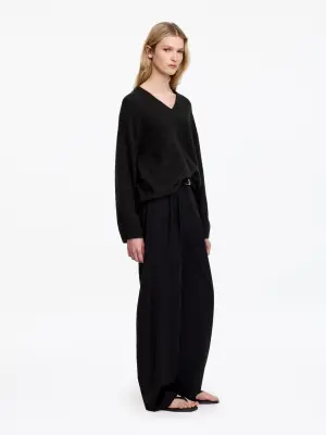 Pull col V en mélange de laine et d'alpaga - Gris foncé — photo 1