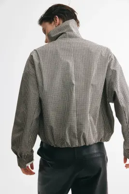 Veste à col foulard avec base à effet boule - Taupe/carreaux — photo 4