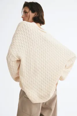 Pull oversize en maille torsadée - Beige clair — photo 2