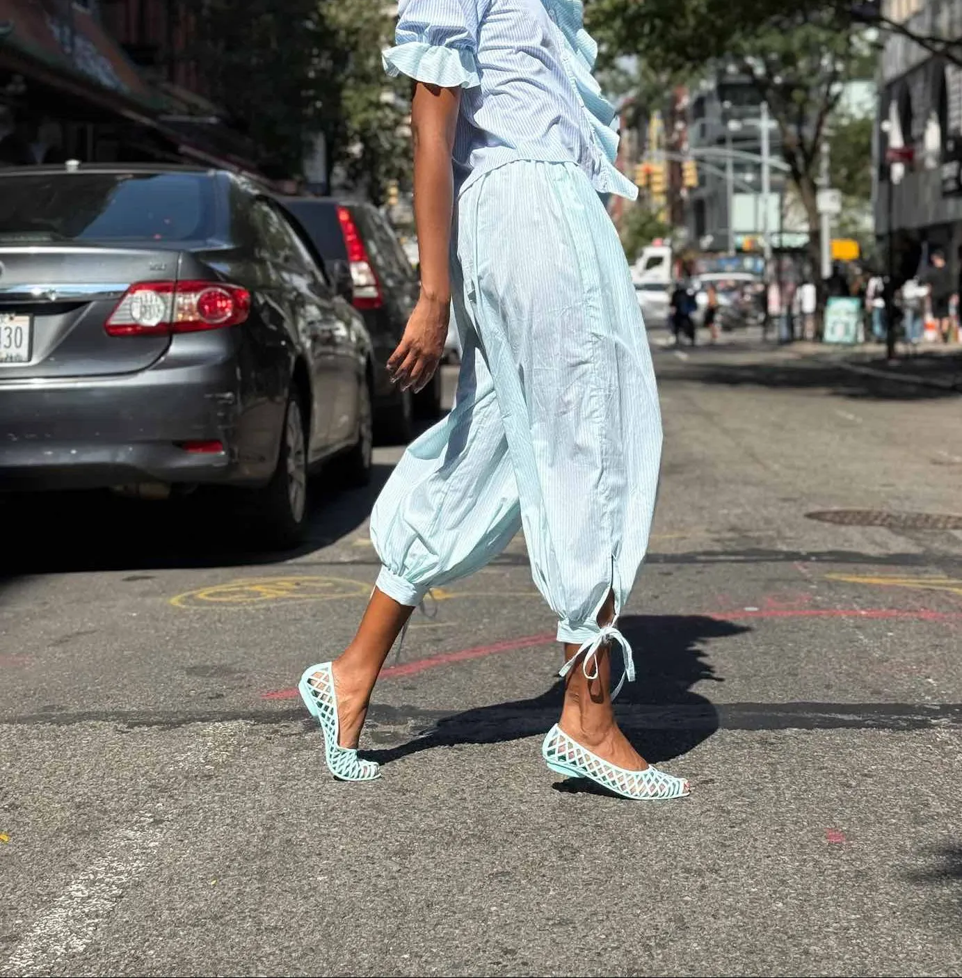 Genie pants fines rayures - Rose Carmine