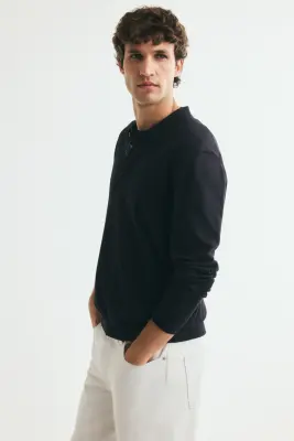 Polo Regular Fit en maille - Bleu marine — photo 4