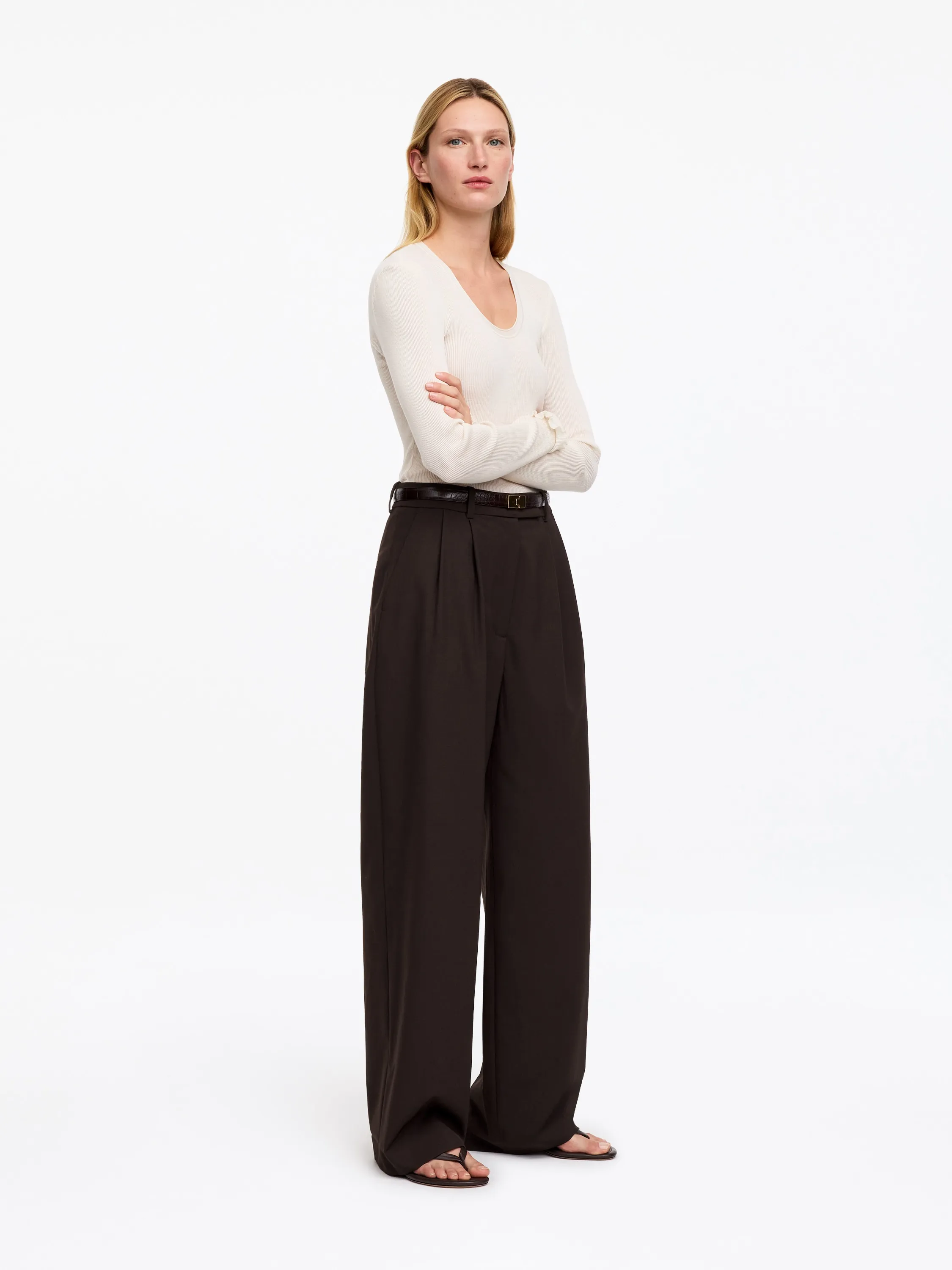 Pantalon tailleur en mélange de laine - Marron