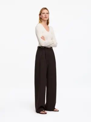 Pantalon tailleur en mélange de laine - Marron — photo 1