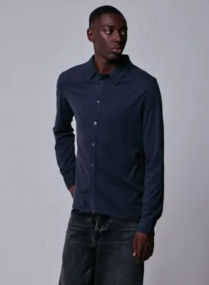 Chemise Noire Chinée Manches Longues en Deluxe Coton — photo 4