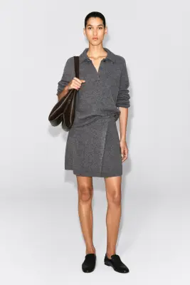 MINI-JUPE PORTEFEUILLE EN LAINE MÉRINOS - GRIS CHINÉ — photo 1