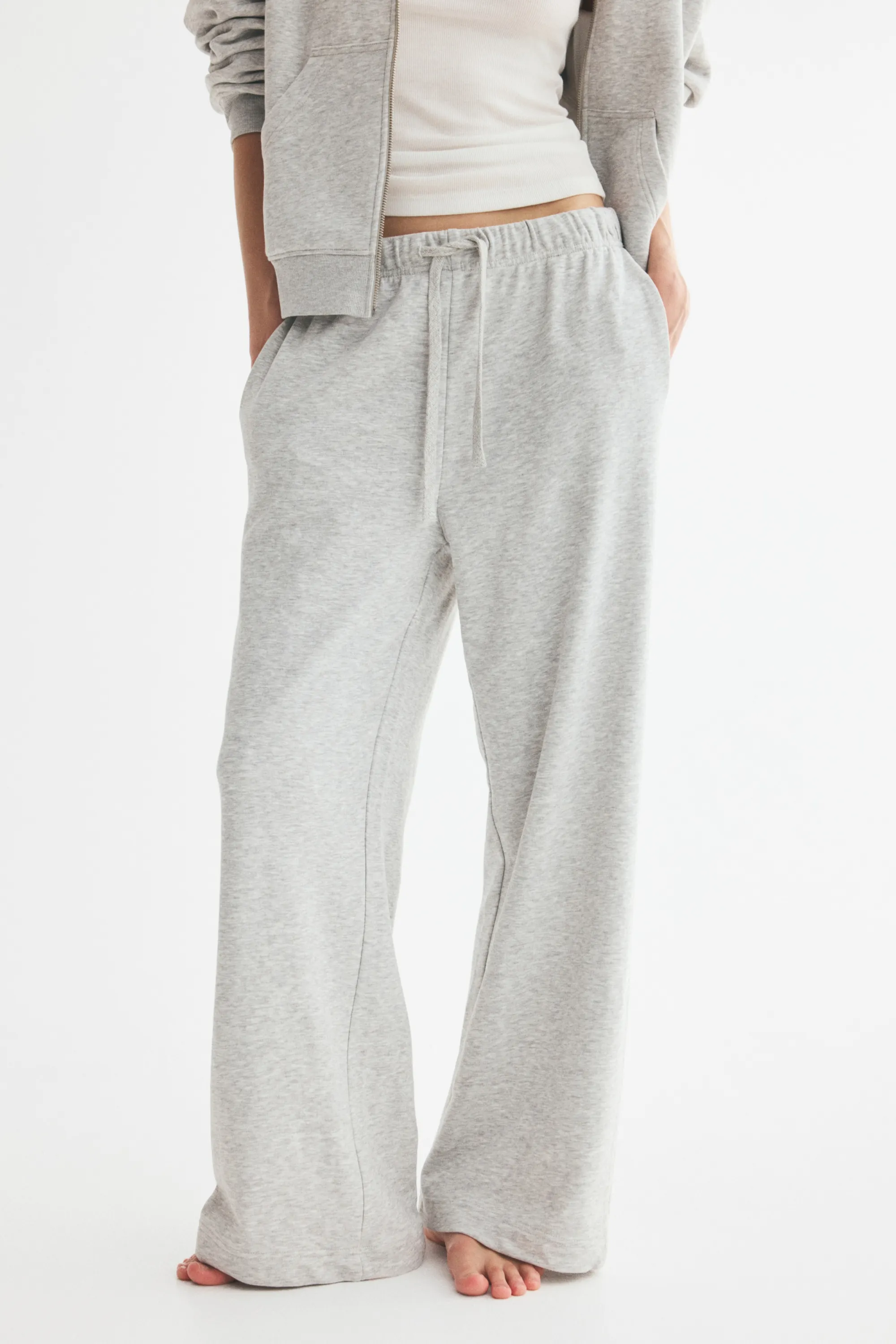 Pantalon jogger à jambes droites - Gris clair chiné