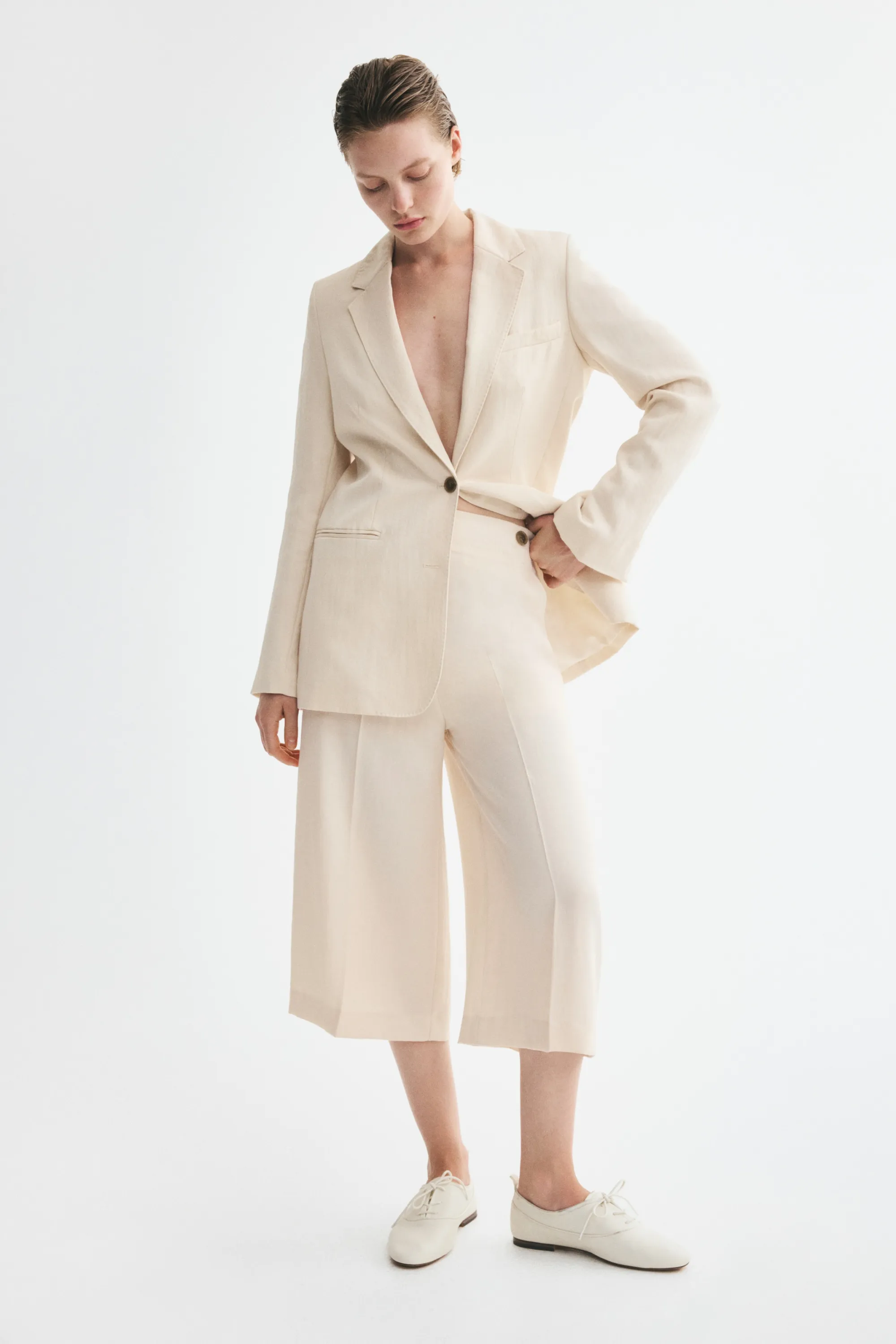Blazer à fermeture droite en twill - Beige clair