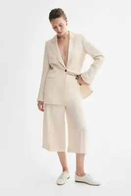 Blazer à fermeture droite en twill - Beige clair — photo 1