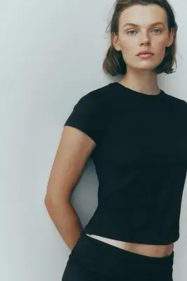 T-shirt en jersey brossé - Noir — photo 2
