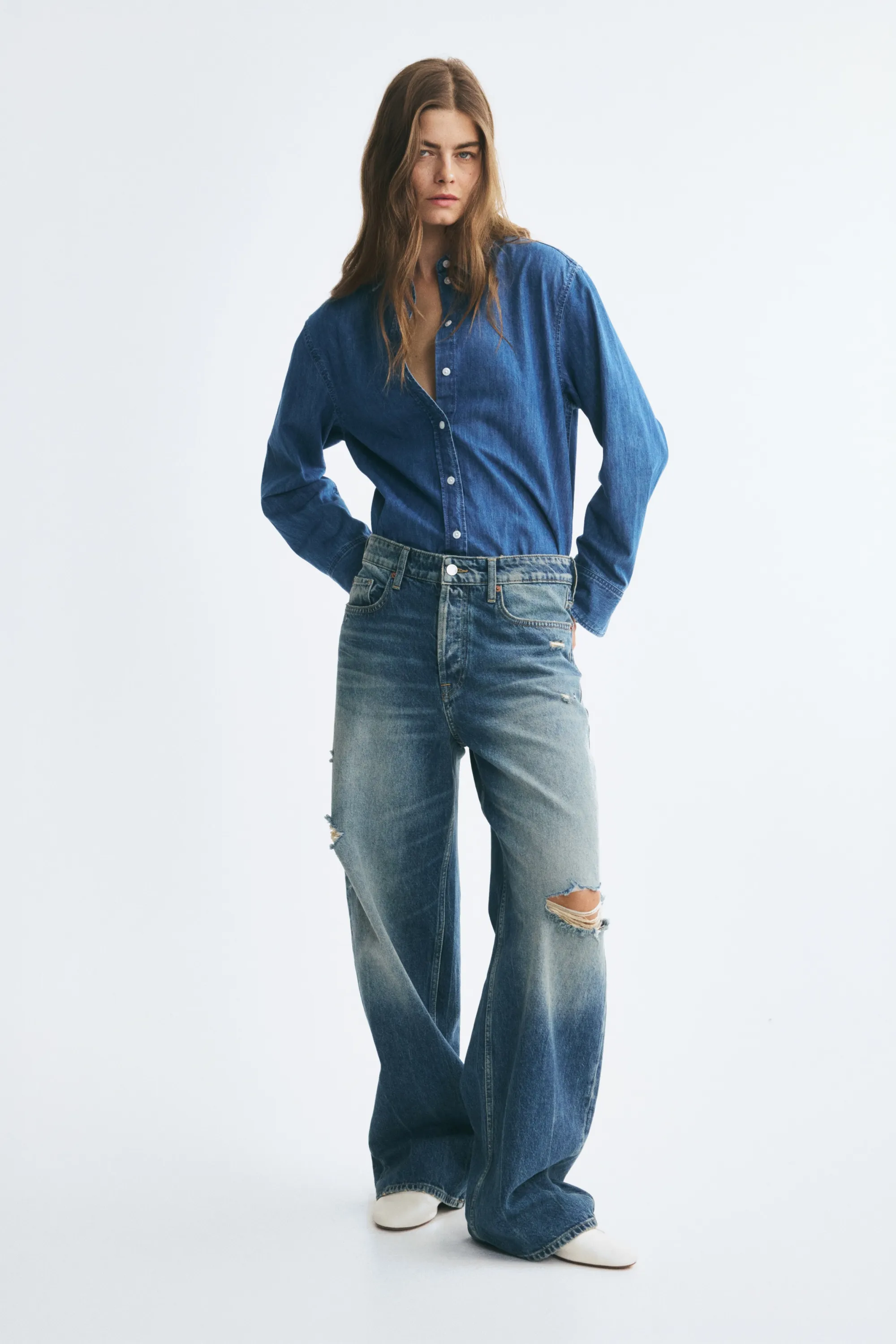 Baggy Regular Waist Jeans - Bleu denim clair