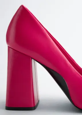 Escarpins en cuir à talons épais - Dark pink — photo 4
