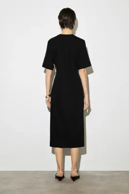 ROBE T-SHIRT MIDI À DÉTAIL CEINTURE - NOIR — photo 3