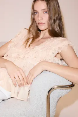 Top volanté - Beige clair — photo 2