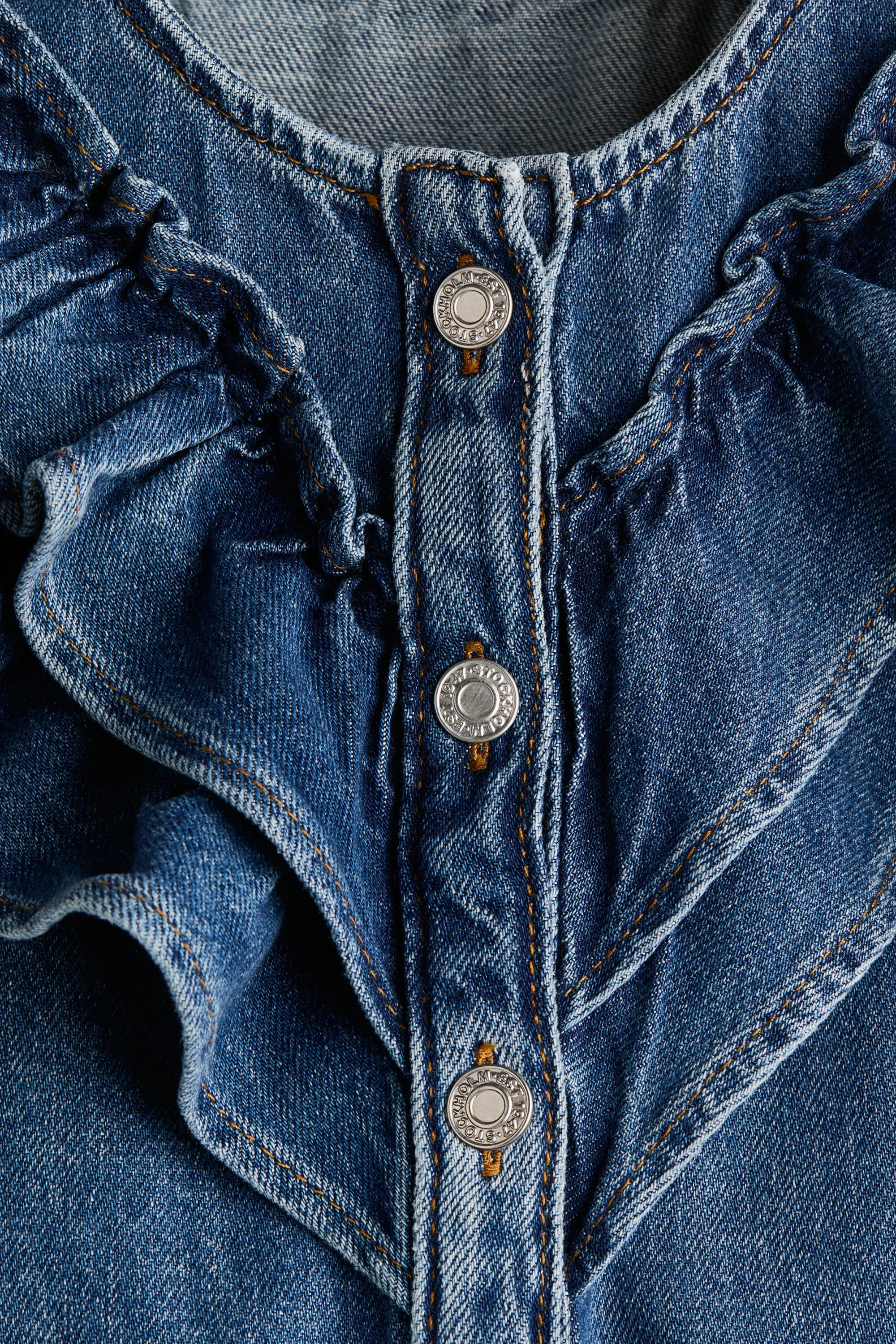 Blouse volantée en denim - Bleu denim