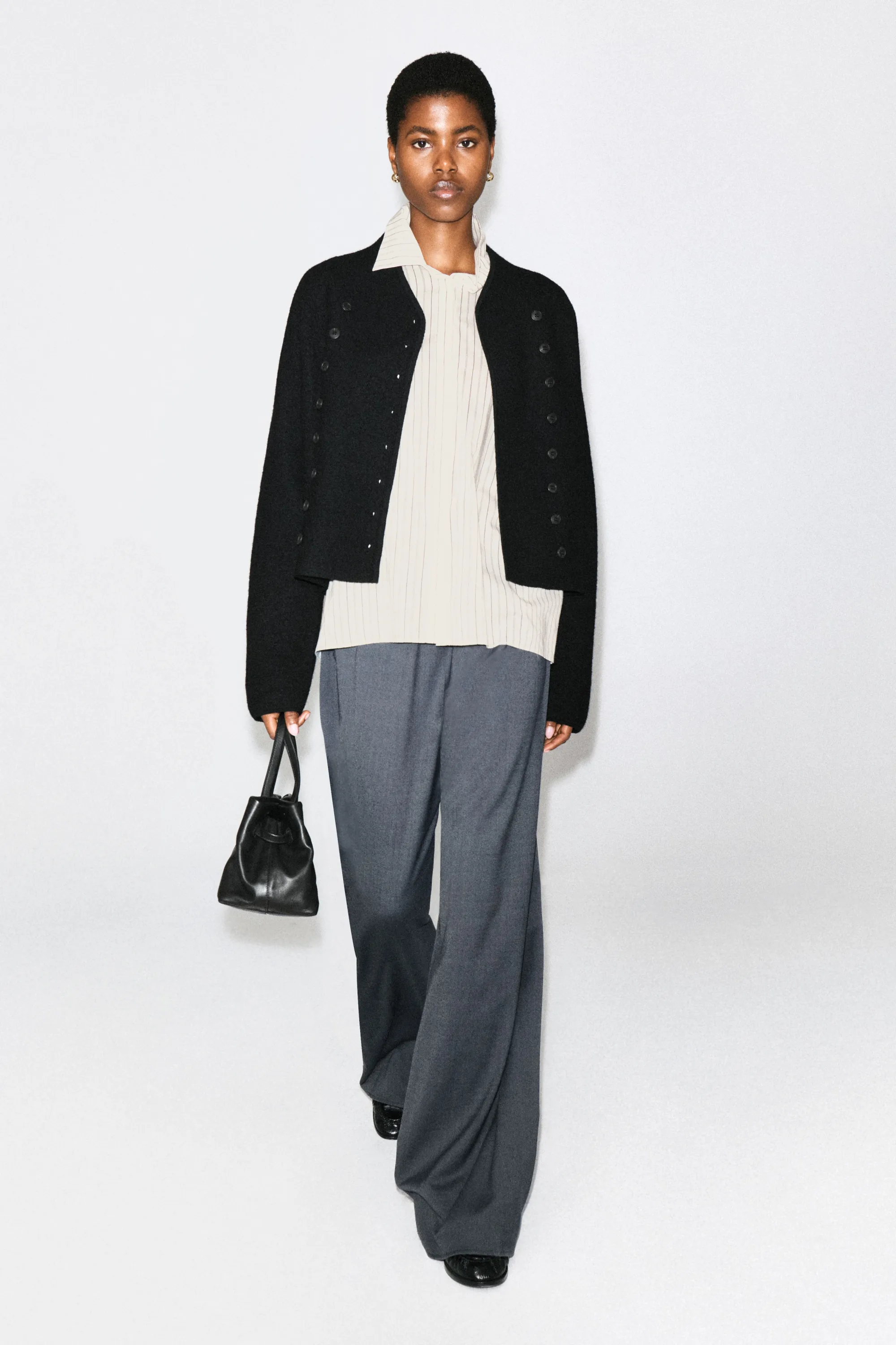 PANTALON LARGE EN LAINE MÉLANGÉE - BLEU-GRIS