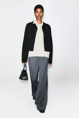 PANTALON LARGE EN LAINE MÉLANGÉE - BLEU-GRIS — photo 1