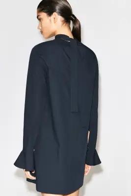 ROBE COURTE À MANCHERONS ÉVASÉS EN COTON - BLEU MARINE — photo 2