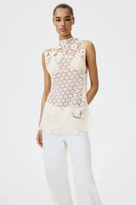 Top façon crochet avec ceinture à nouer - Crème — photo 2