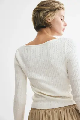 Pull en maille torsadée de viscose mélangée - Blanc — photo 3