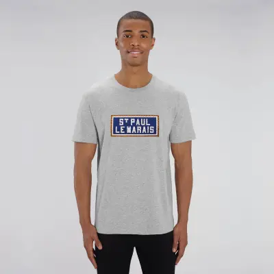 T-SHIRT COTON BIO BRODÉ - ST PAUL LE MARAIS - GRIS — photo 4