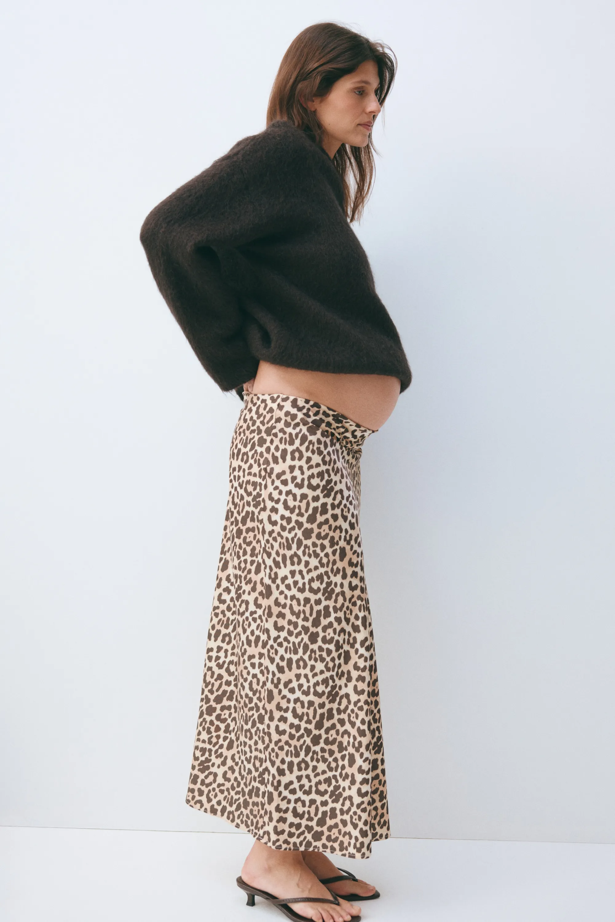 MAMA Slip skirt en satin - Beige/imprimé léopard