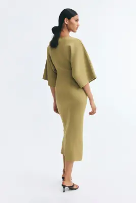 Robe midi à effet drapé - Jaune moutarde — photo 2