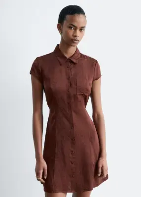 Robe-chemise courte en jacquard - Marron foncé — photo 1