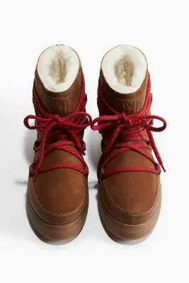 Bottines matelassées à lacets - Marron — photo 1