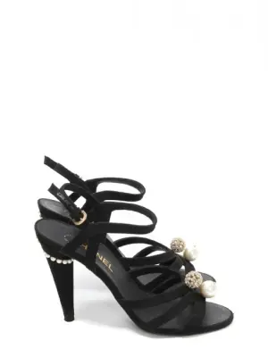 Sandales à talon en satin noir perle et cristal Prix boutique 1500€ Taille 39 — photo 1