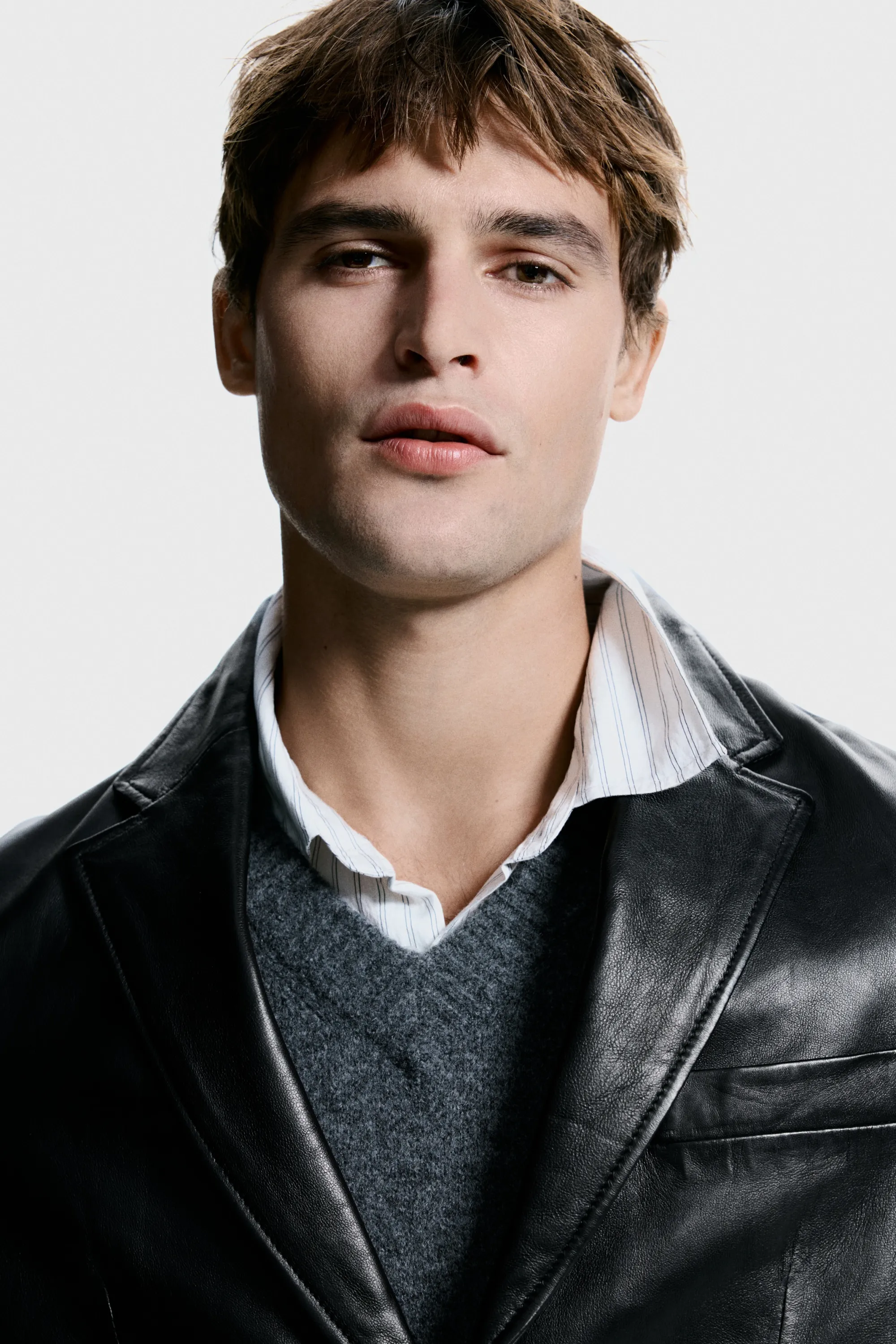 Veste Regular Fit en cuir - Noir