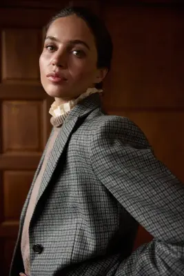 Veste Valerine pied de poule gris et bordeaux — photo 4