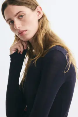 Top en maille de laine fine - Bleu marine — photo 2