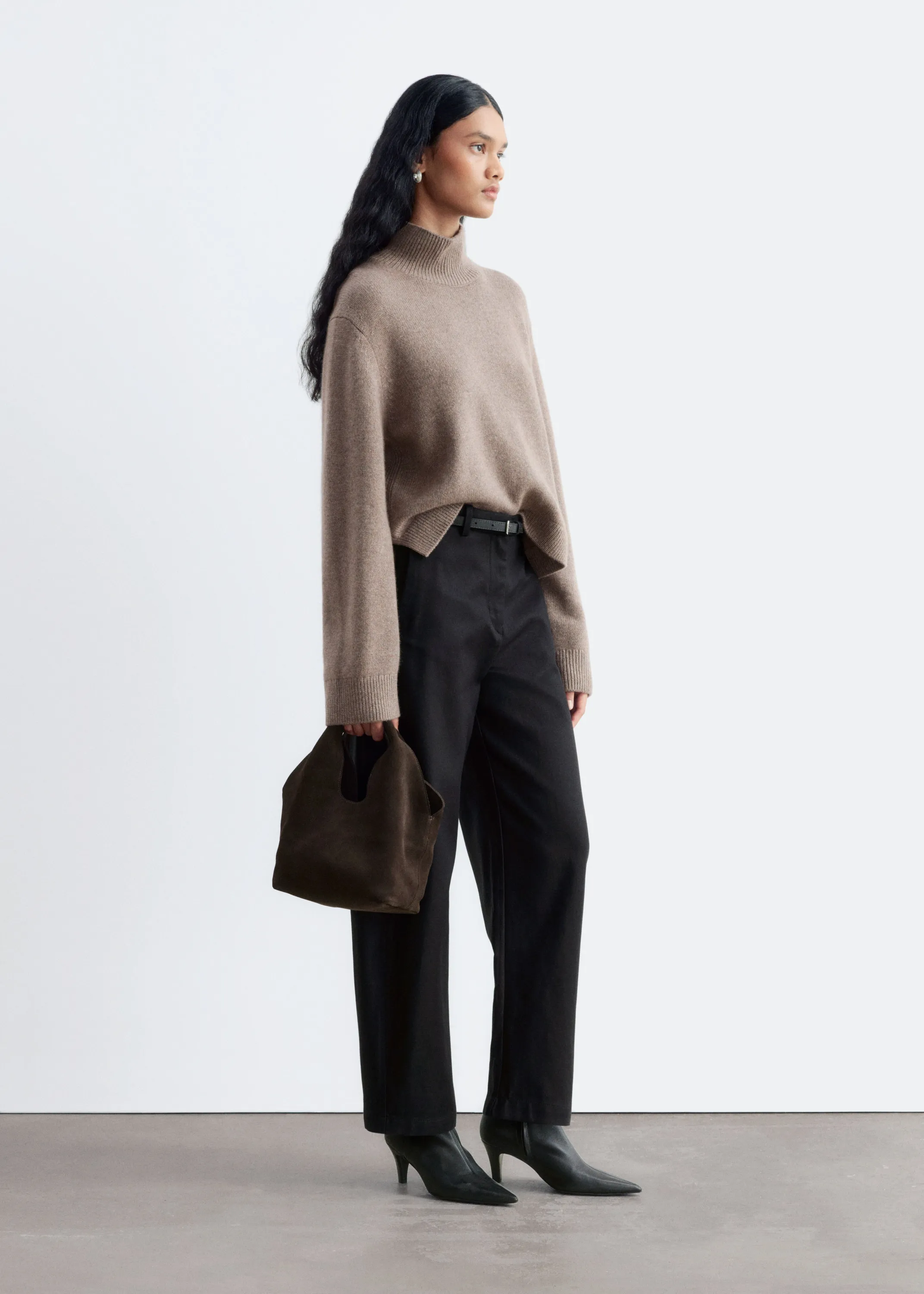 Pull à col montant en laine et cachemire - Taupe foncé