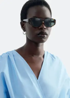 Blouse croisée en coton - Bleu clair — photo 2