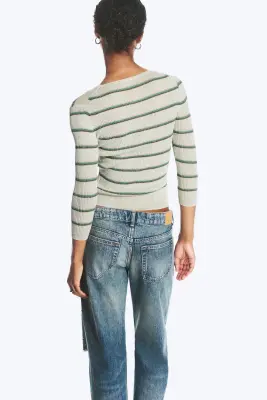 Pull ajusté en maille à col en V - Gris clair rayé — photo 2
