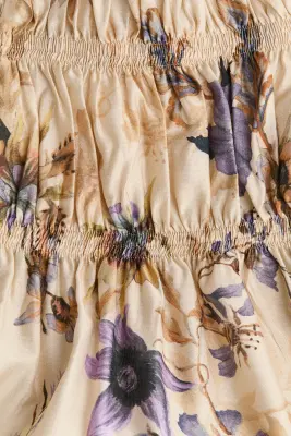 Jupe à taille smockée - Beige clair/fleuri — photo 4
