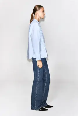 RUCHED COTTON BLOUSE - BLEU — photo 5