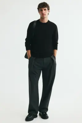Pull Regular Fit en laine mérinos - Noir — photo 1
