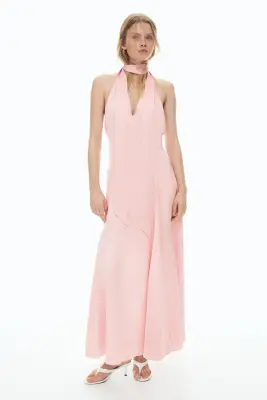 Robe en satin avec jupe évasée - Rose clair — photo 2