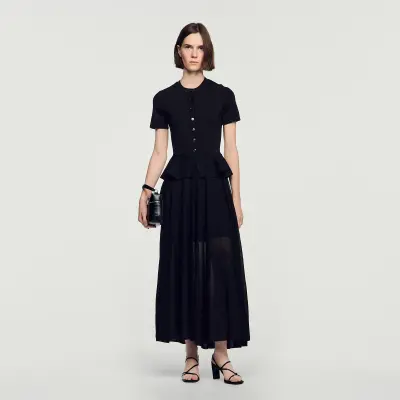 Robe longue en maille à basque