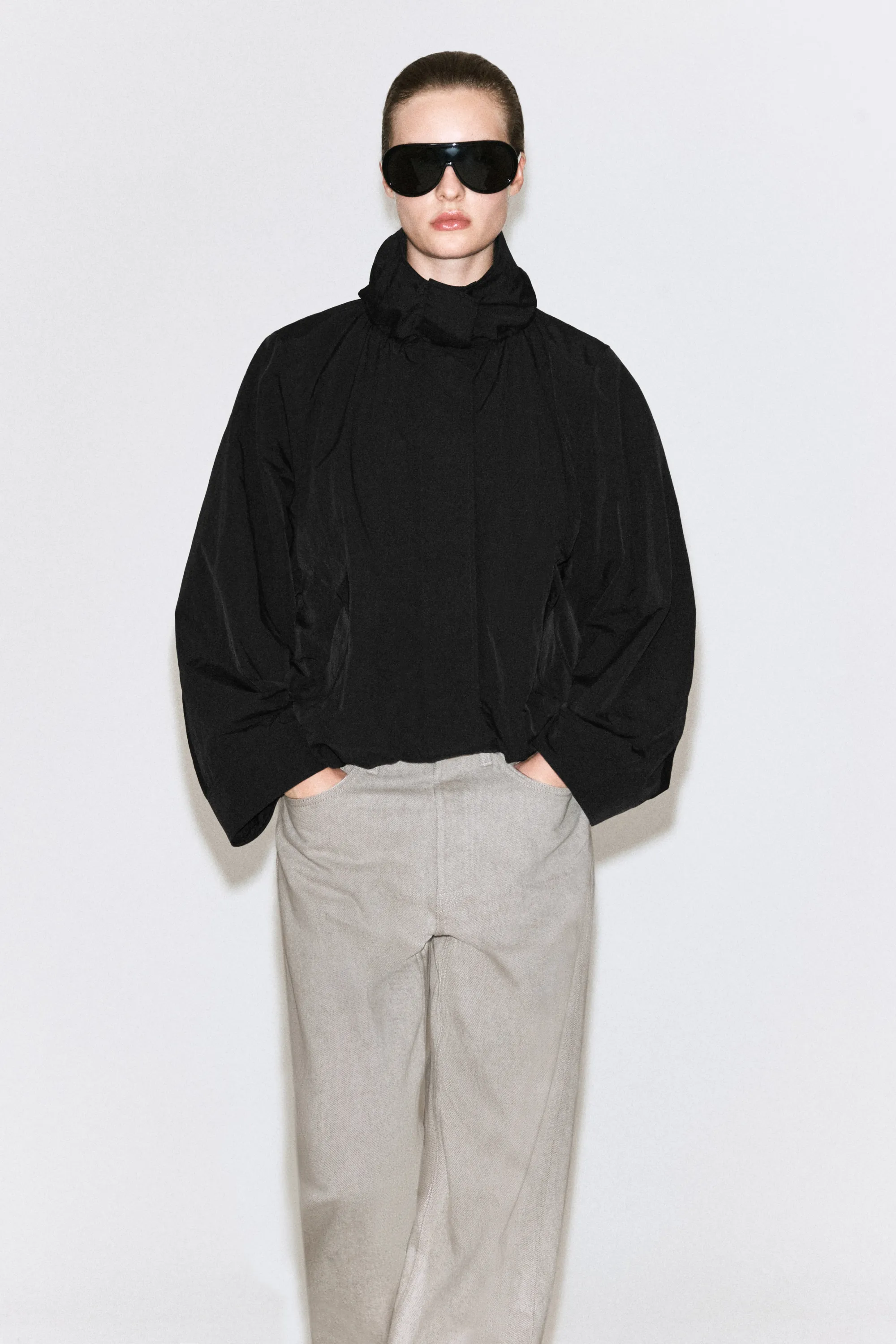 VESTE À COL CHEMINÉE EN NYLON - NOIR