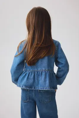 Ensemble 2 pièces en denim avec nœuds - Bleu denim — photo 3