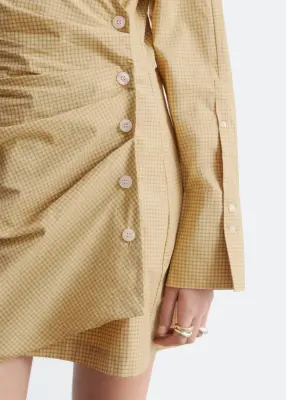 Robe-chemise portefeuille courte - Carreaux jaunes — photo 4