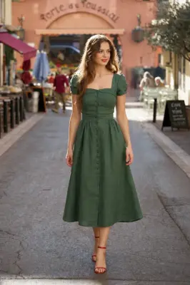 Estelle Button Down Dress - Green — photo 1